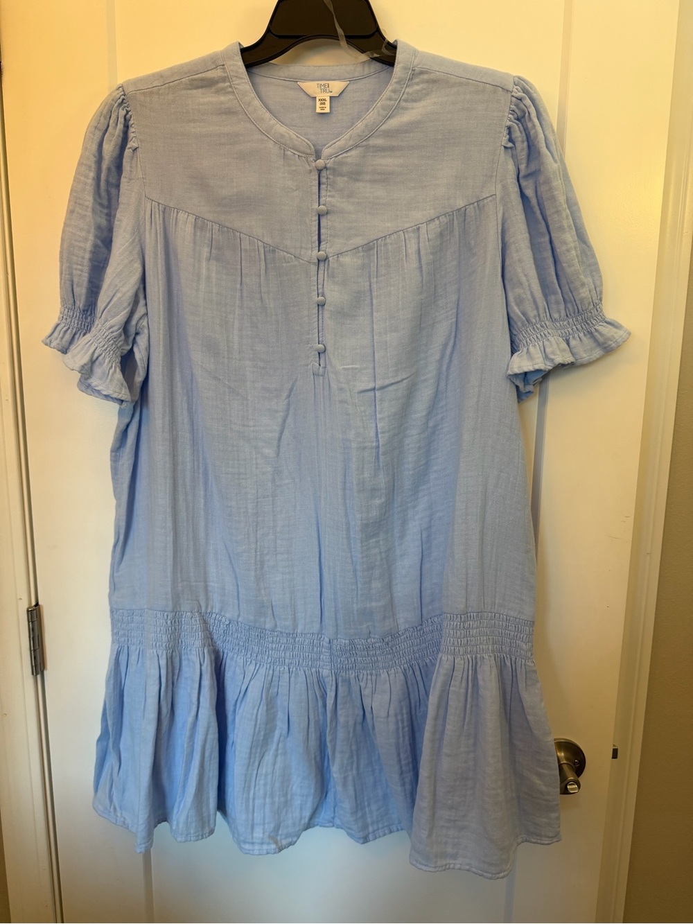 3XL Light Blue Button-Front Ruffle mini Dress